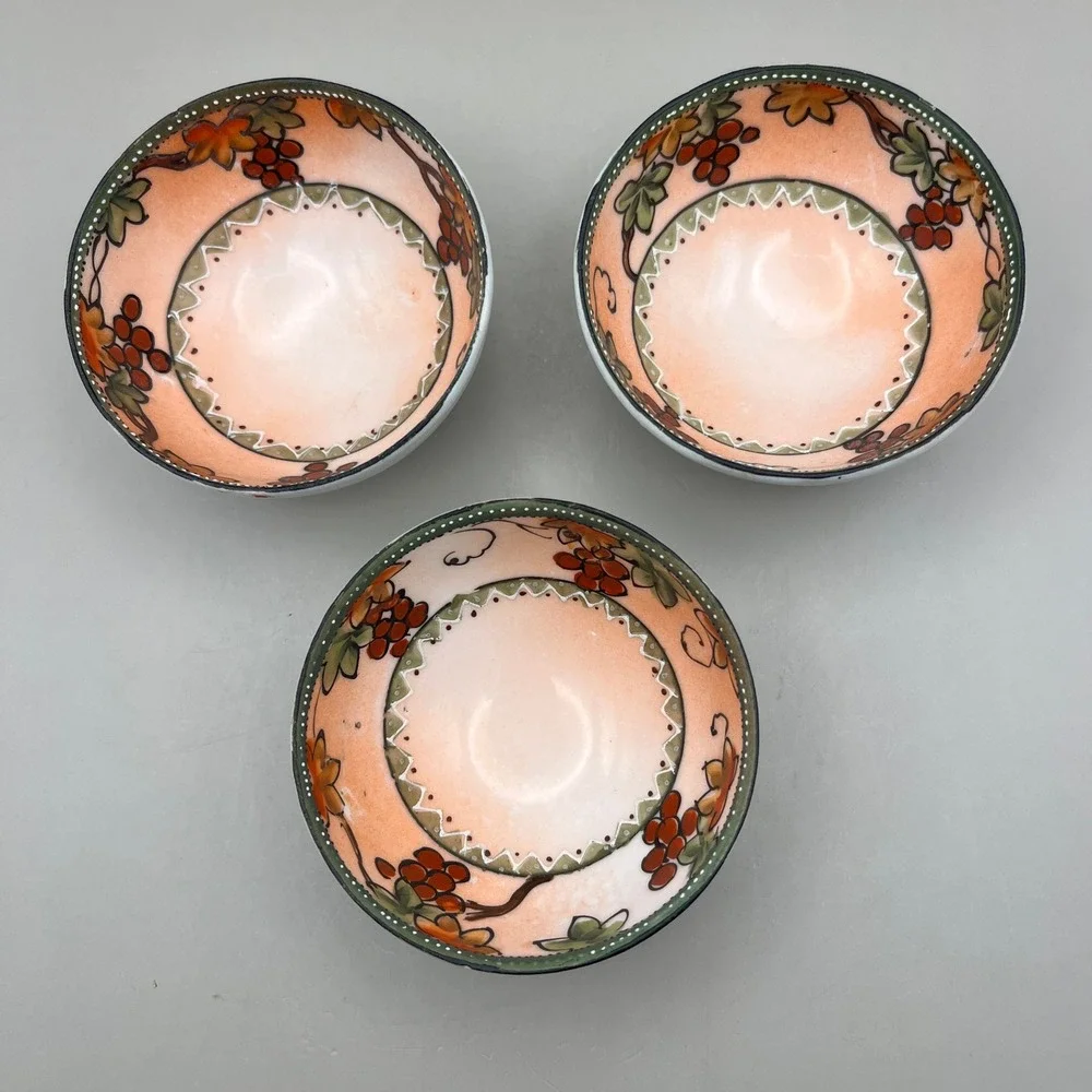 Imperial Nippon Hand Painted Footed Bowls Set of 3 Grape Vine Moriage Antique 3